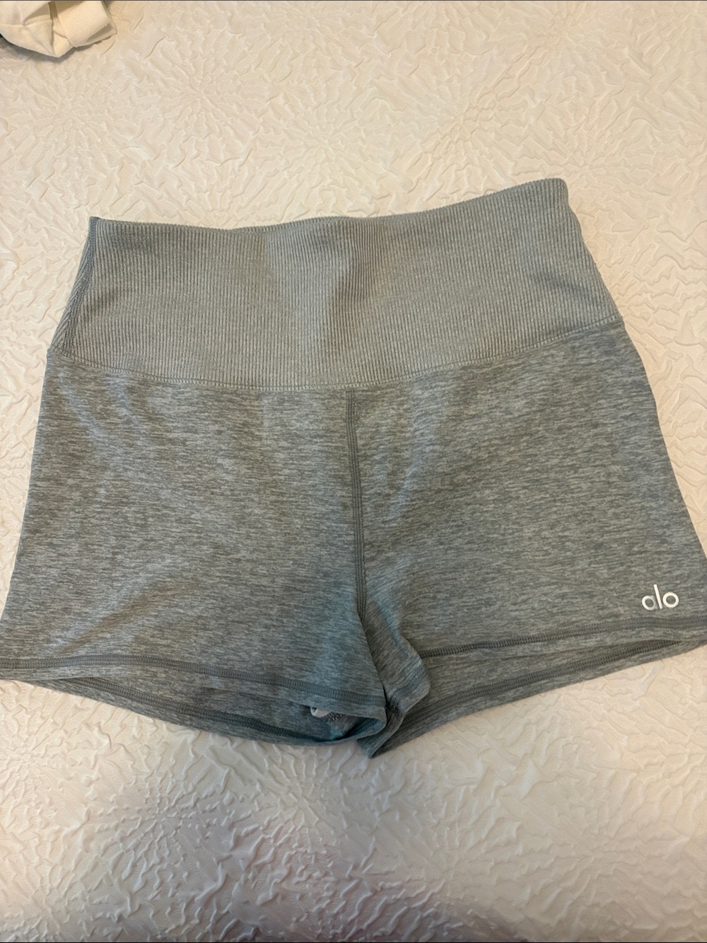 ALO Yoga High-Rise Ribbed Grey Athletic Shorts
